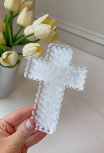 Scalloped Acrylic Cross Blocks : Pink Chinoiserie Cross