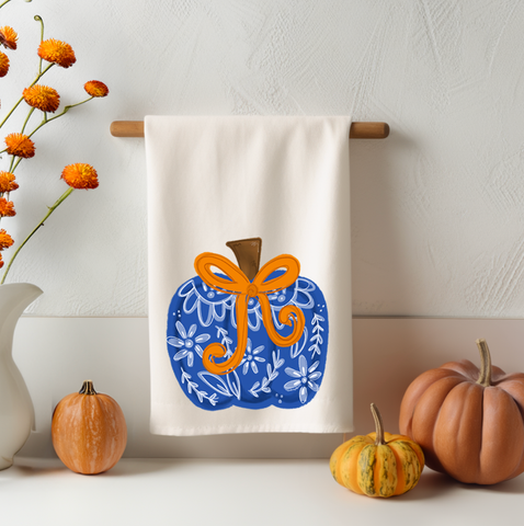 Blue Chinoiserie Bow Pumpkin Tea Towel