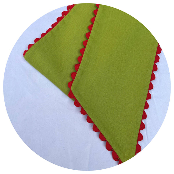 Custom Linen Sashes with Trim : Red with White trim 54"