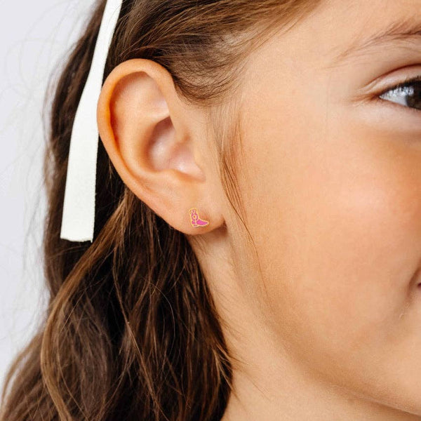 Cowboy Boot Stud Earrings - Hypoallergenic, Flat Back, Girl : Pair