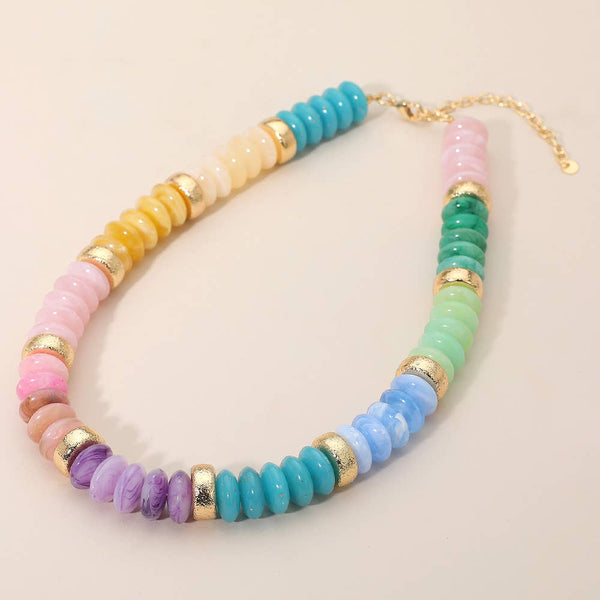 Chunky Resin Disc Beaded Necklace: Gold Gray