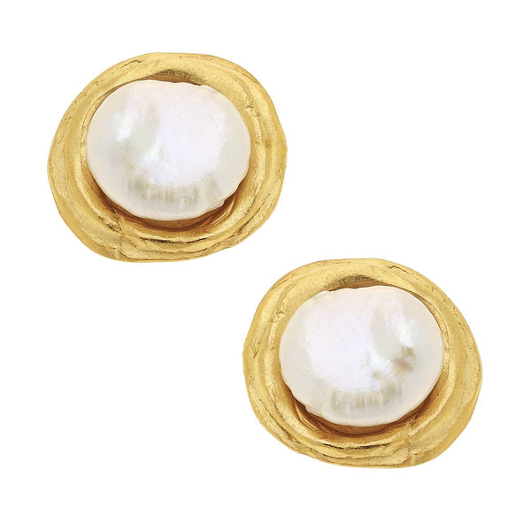 Gold  Pearl Pierced Earrings (1476)