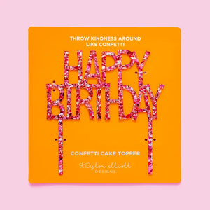 Happy Birthday Pink Confetti Acrylic Cake Topper