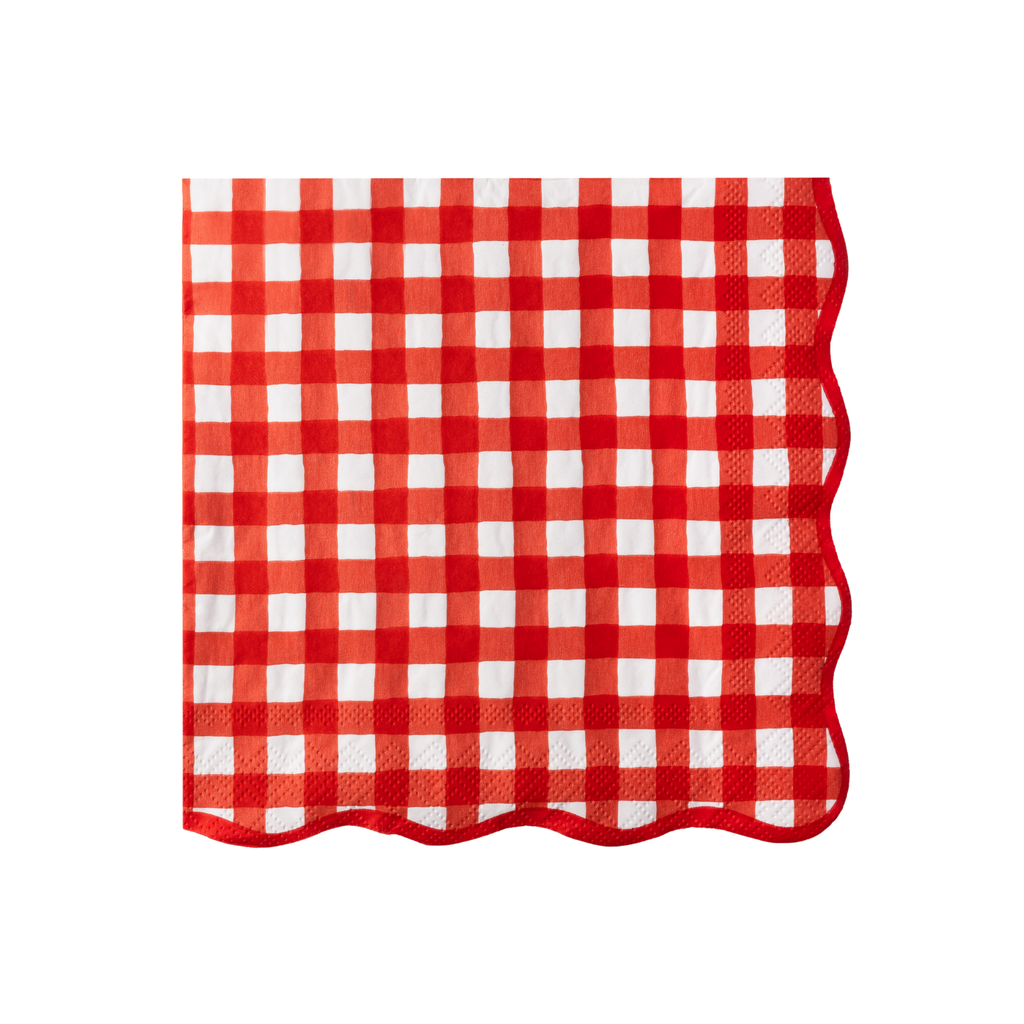 Elegant Cherry Red Gingham Napkins - Thumbnail 3