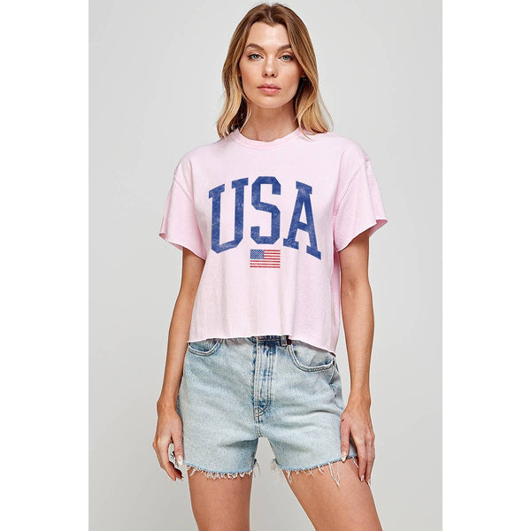 USA VINTAGE VINTAGE GRAPHIC CROP TOP: CRIMSON