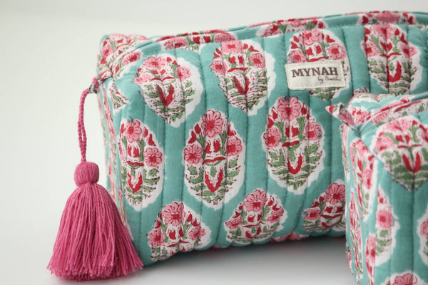 Turquoise floral travel/make up/organizer/bag-LARGE only