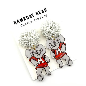 Alabama Elephant White Seed Bead Earrings