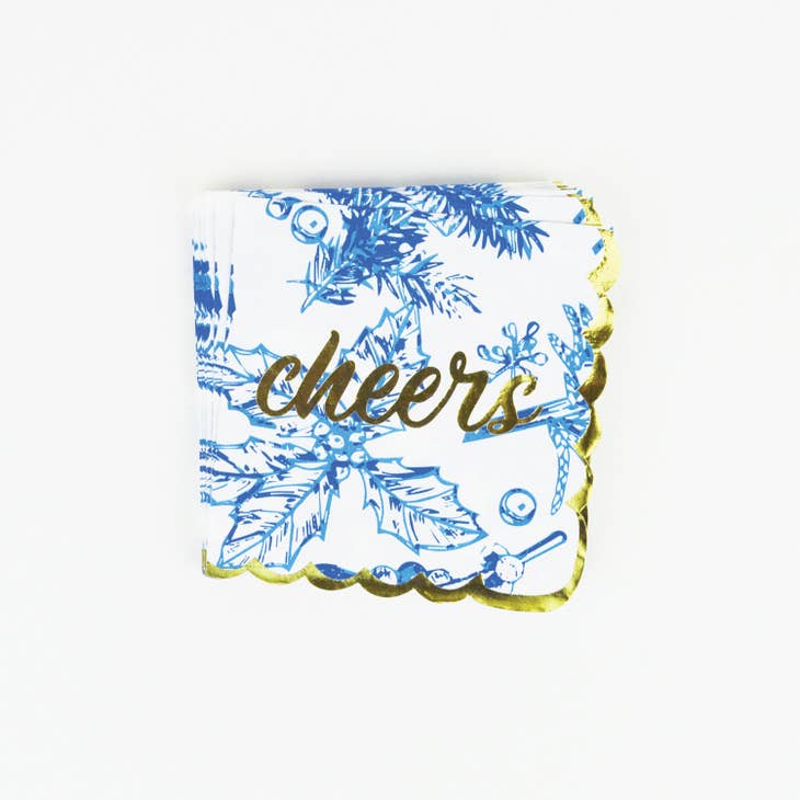 Blue Christmas Foliage Cheers Cocktail Napkins