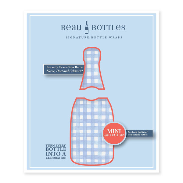 Beau Bottles Powder Blue Picnic Gingham - MINI Prosecco Collection - Set of 6 (Wraps Only)