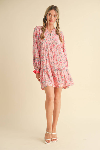EXCLUSIVE PRINT PUFF SLEEVE TIERED BABYDOLL DRESS Camel Multi Paisley