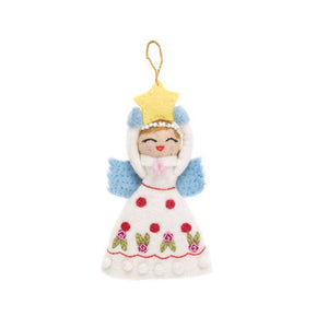 Felted Angel Ornament with Star (White Dress)