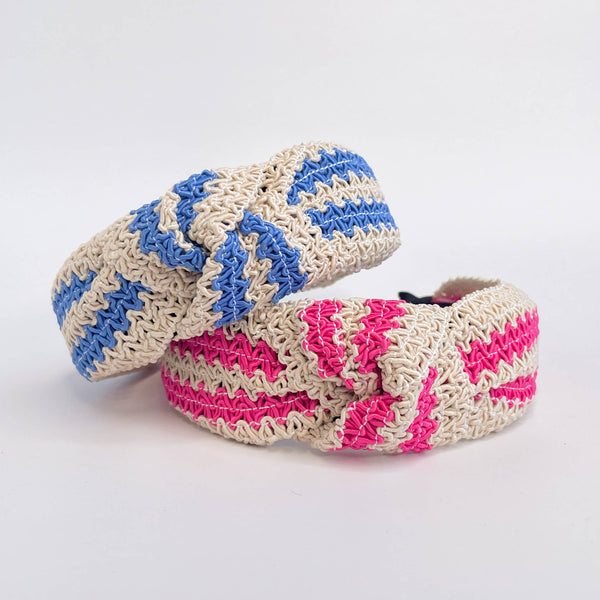 Two Tone Woven Straw Wide Knot Headband: Assorted