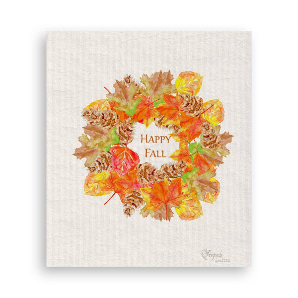 Fall Leaf Wreath with Happy Fall: Notecard / -