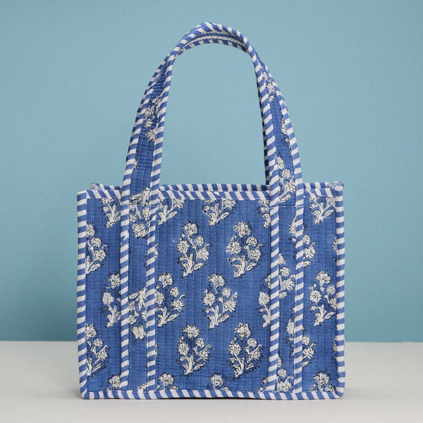 Blue Quilted Floral Mini Tote Bag –