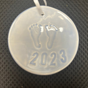 2023 Blue Baby Boy Footprints Ceramic Ornament