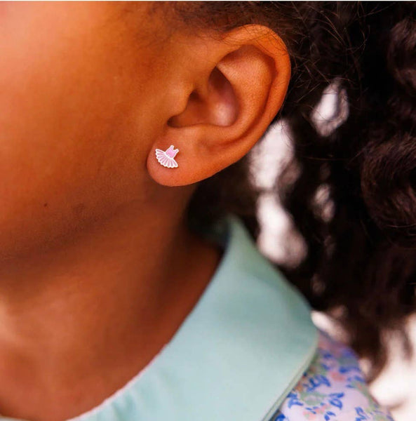 Ballet Tutu Stud Earrings - Hypoallergenic, Flat Back, Girl: Pair