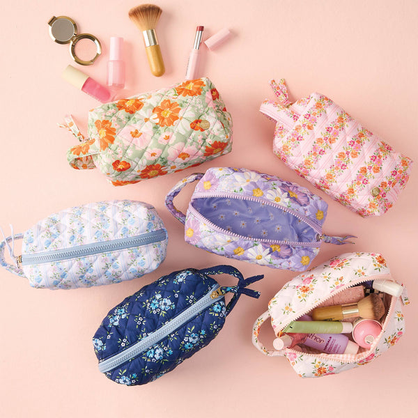 Essentials Quilted Cosmetic Pouch-Petal Parade Blue