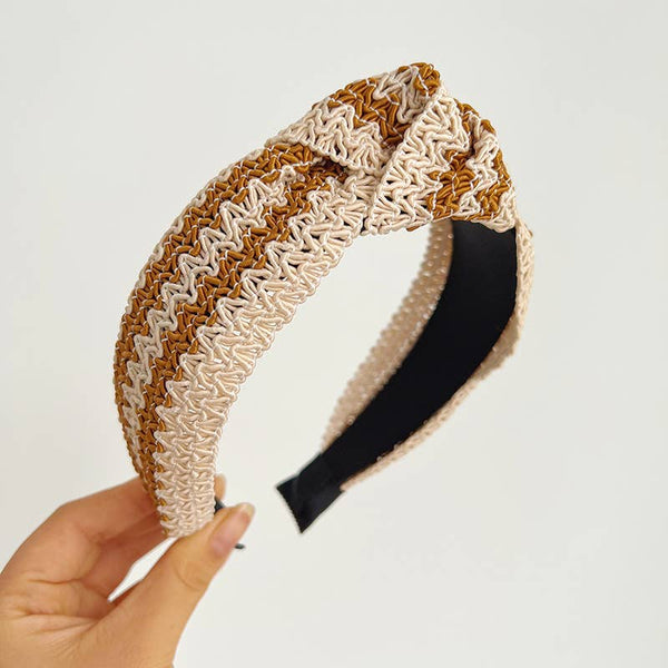 Two Tone Woven Straw Wide Knot Headband: Assorted