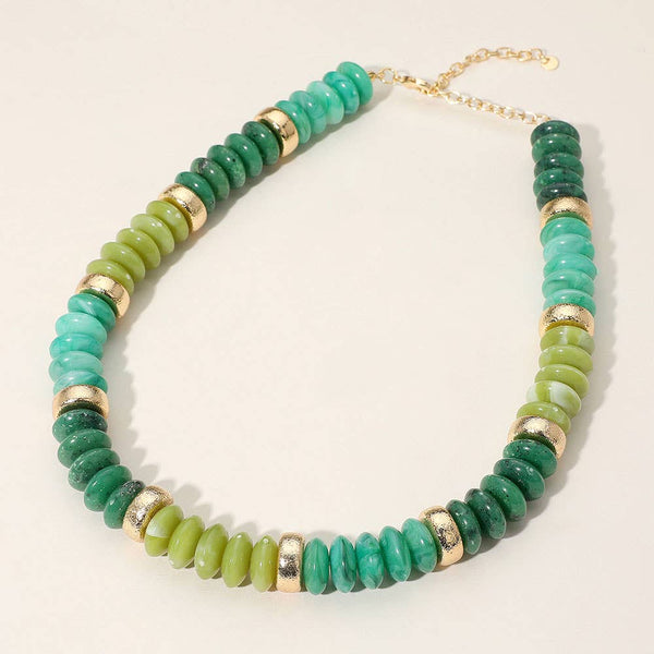 Chunky Resin Disc Beaded Necklace: Gold Gray