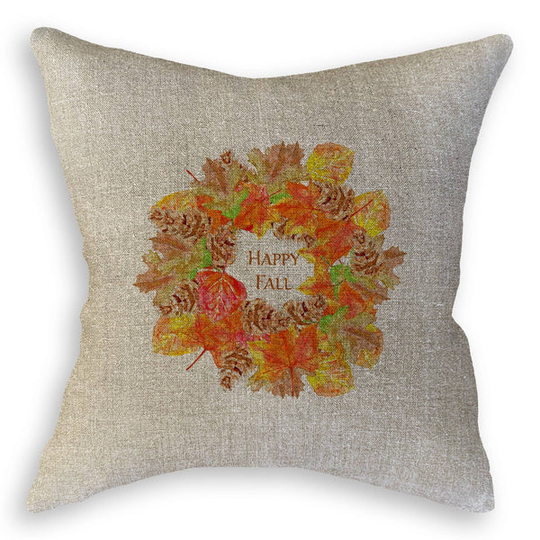 Fall Leaf Wreath with Happy Fall: Dishtowel / -