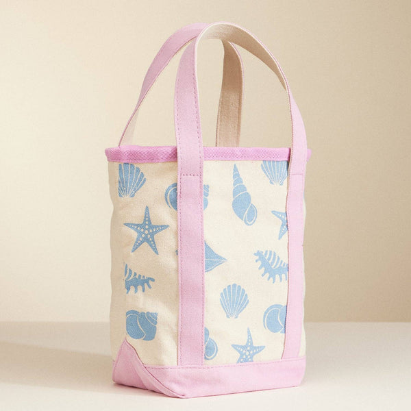 Canvas Tote Bag with Seashell Print: Pink