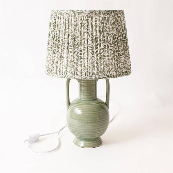 Green Jug Lamp with Printed Shade