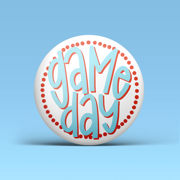 Blue & Red Game Day Polka Dots Buttons | Game Day Pins: BLUE BACKGROUND