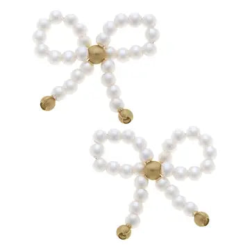 Clementine Pearl Bow STud Earrings In Ivory