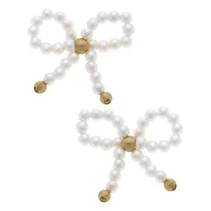 Clementine Pearl Bow STud Earrings In Ivory