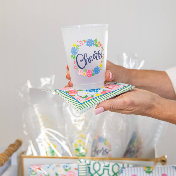 Strawberry Floral "Cheers" Shatterproof Cups