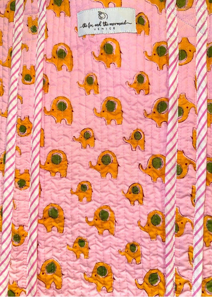 Reversible Quilted Block Printed Beach Bag - Elephants