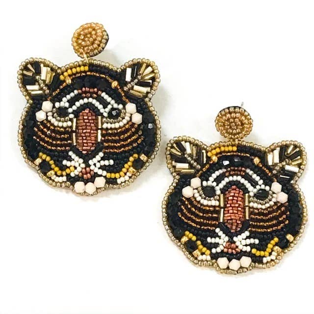 Beaded Tiger Head Earrings