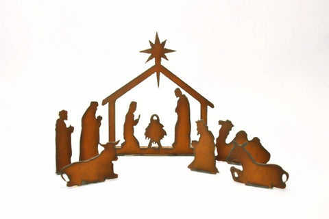 Nativity Manger Scene  Large 7 Piece Set Rustic Metal