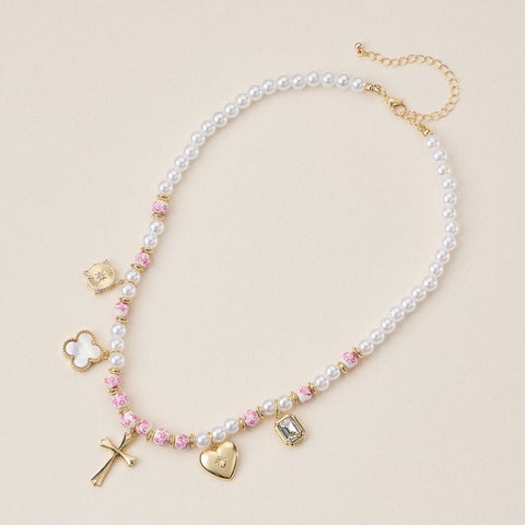 Pearl Ceramic Mixed Necklace: Pink