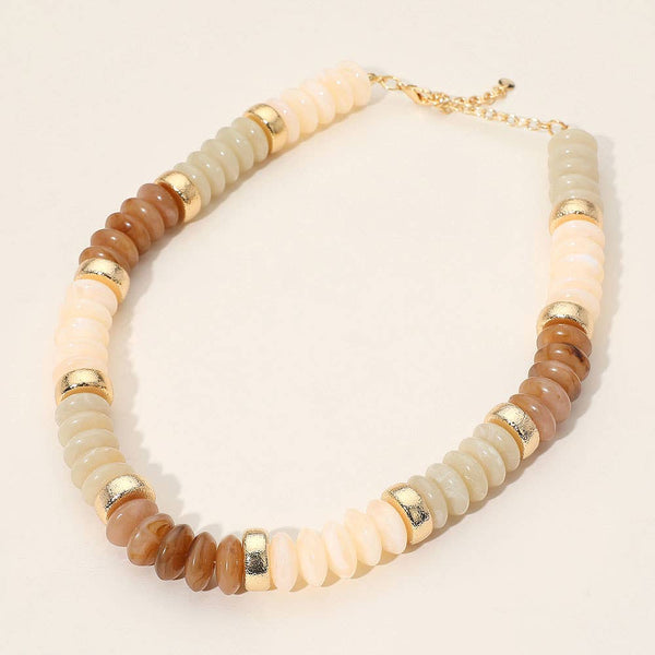 Chunky Resin Disc Beaded Necklace: Gold Gray