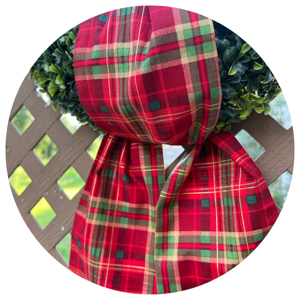 Red Plaid Cotton Sash: 44 inch