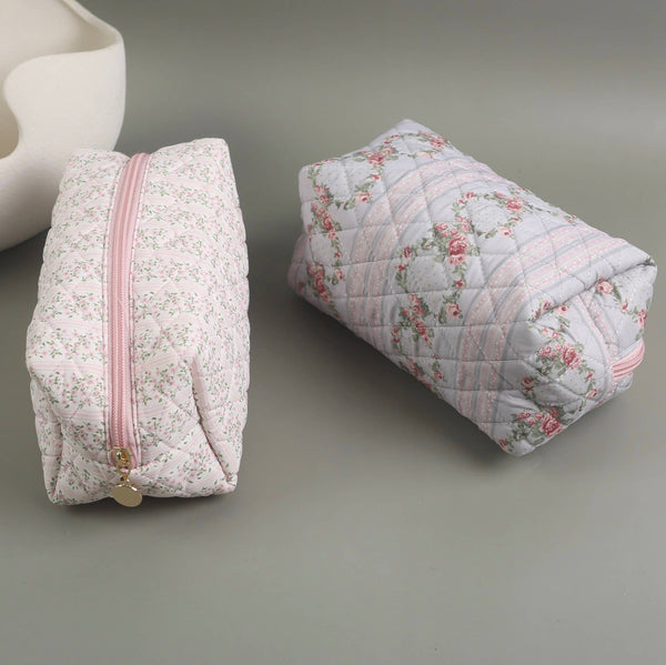 Quilted Floral Cosmetic Bag