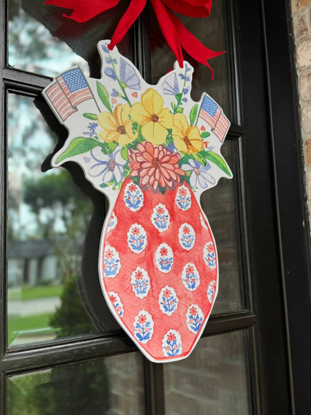 Liberty Red Block Print Patriotic Vase Door Hanger