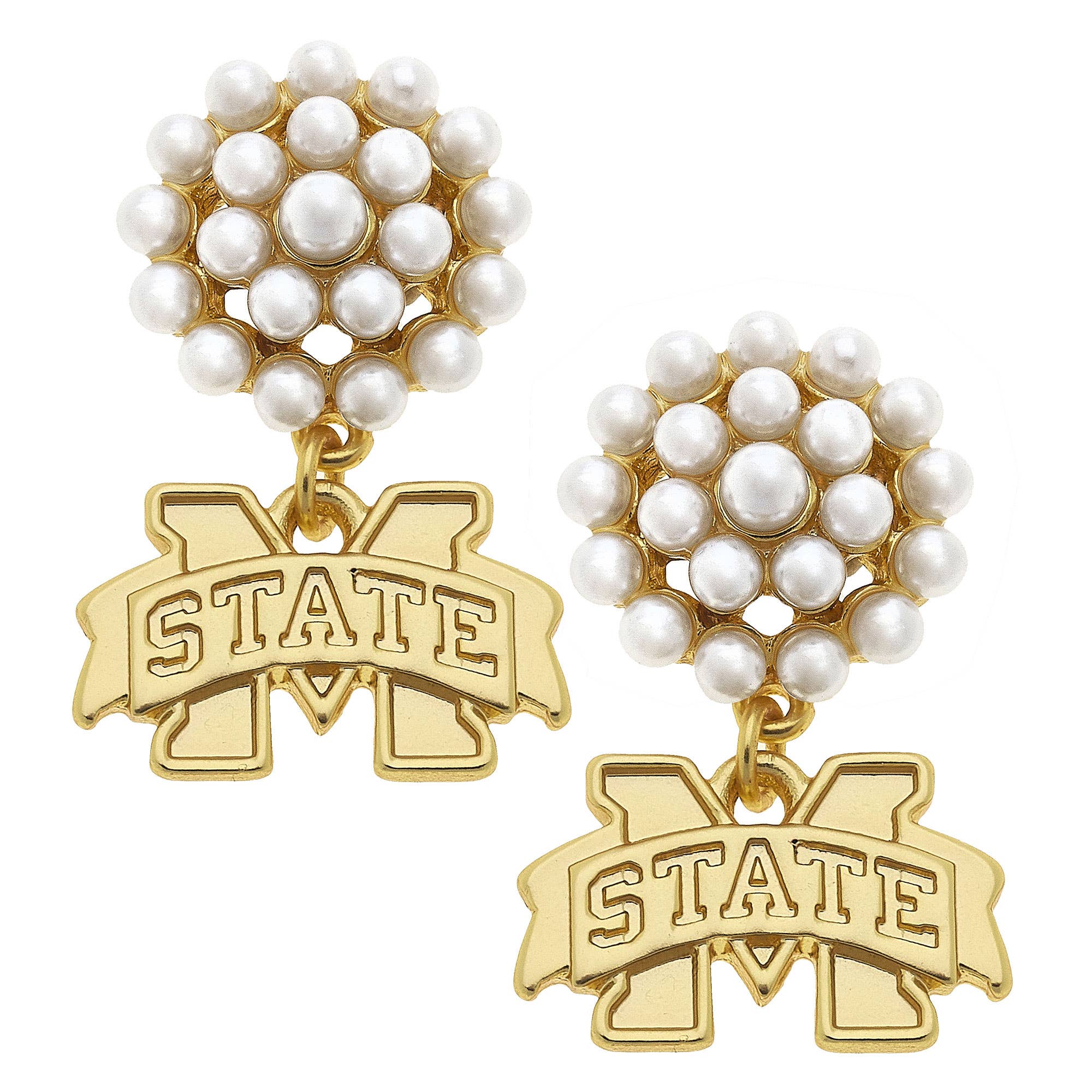 Mississippi State Bulldogs Pearl Cluster 24K Plated Earrings