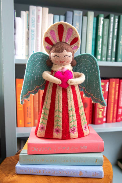 Felted Wool Angel Tree Topper - Red and White Stripe (Grace)