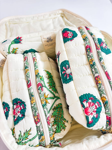 Block Print Quilted Cosmetic Bags | Set of 3 | Camilla Luxe