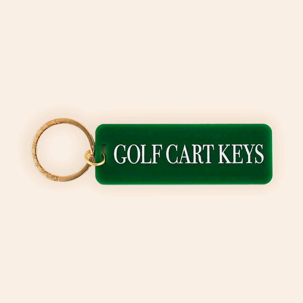 Golf Cart Keys Rectangle Keychain: Cream/Green
