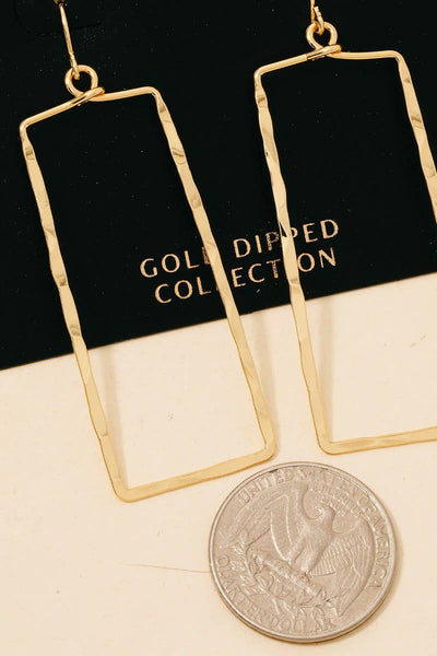 Gold Dipped Hammered Rectangle Cutout Drop Earrings