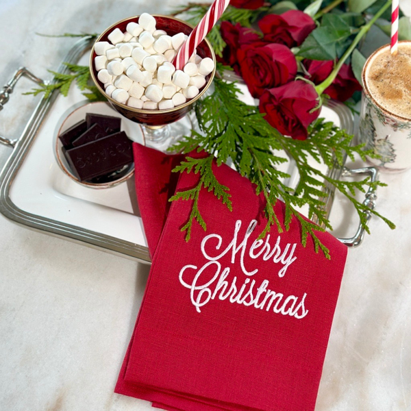 Merry Christmas Linen Towel - Christmas/Holiday: White