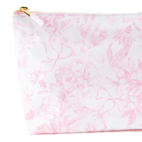 Pink Bow Toile Clear Coated Travel Cosmetic Case