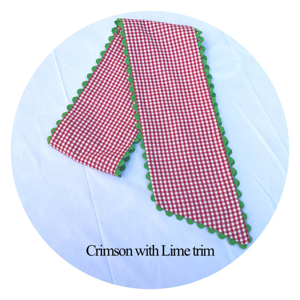 Custom Gingham Sashes with Trim: Black with Orange Trim 54"