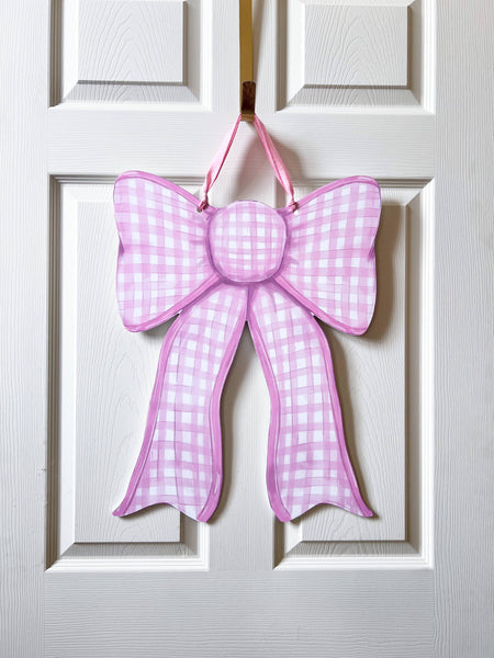 Pink Gingham Bow Door Hanger- Girly Baby Coquette Trend