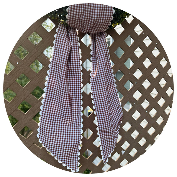 Custom Gingham Sashes with Trim: Black with Orange Trim 54"