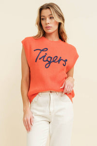 'TIGERS" EMBROIDERED SLEEVELESS SWEATER TOP