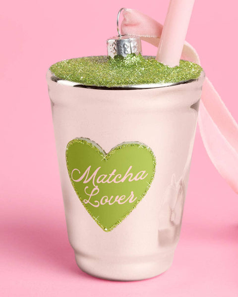 Matcha Latte Ornament | christmas, matcha, pink, glitter